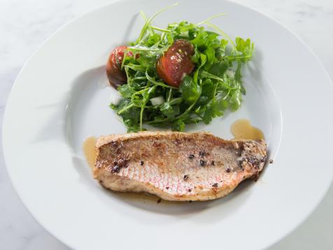 Sauteed Red Snapper with Arugula, Onion and Heirloom Tomato Salad