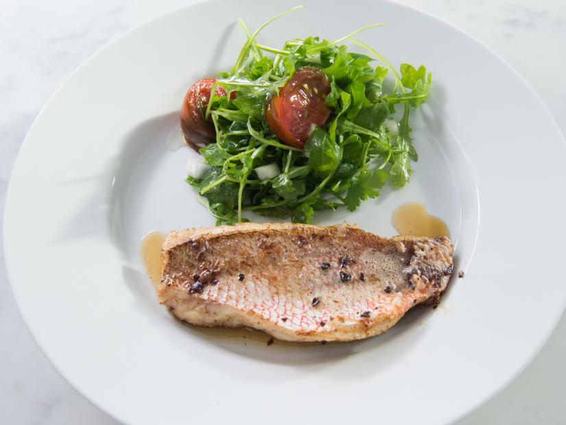Patti LaBelle's sauteed red snapper and arugula salad, as seen on Patti LaBelle's Place, Season 2.