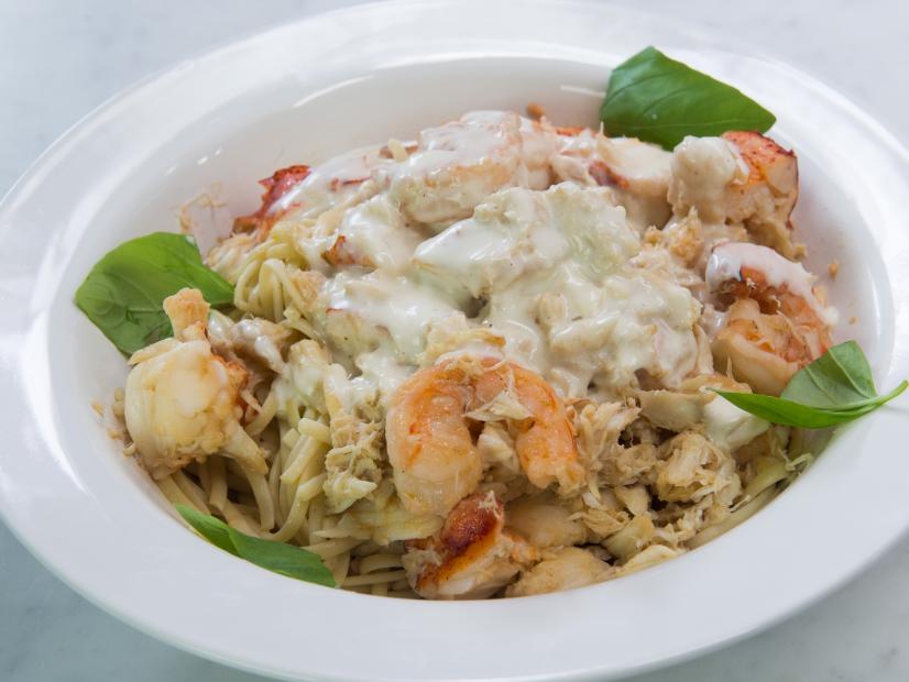 Patti LaBelle's seafood linguine with garlic cream sauce, as seen on Patti LaBelle's Place, Season 2.