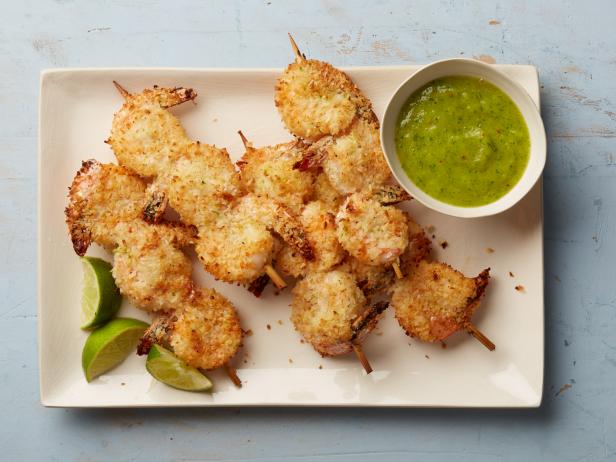 Food Network Kitchen’s Whole30 Coconut-Crusted Shrimp with Pineapple-Chili Sauce, as seen on Food Network.