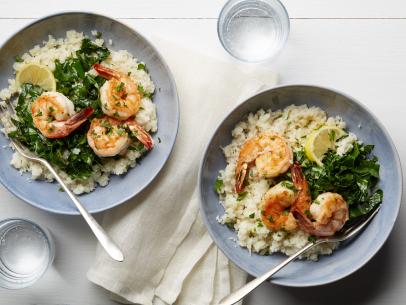 Food Network Kitchen’s Whole30 Shrimp and Cauliflower Grits, as seen on Food Network.