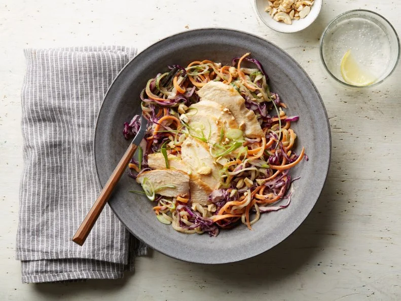 Food Network Kitchen's Whole30 Thai Curry Veggie Noodles with Chicken, as seen on Food Network.