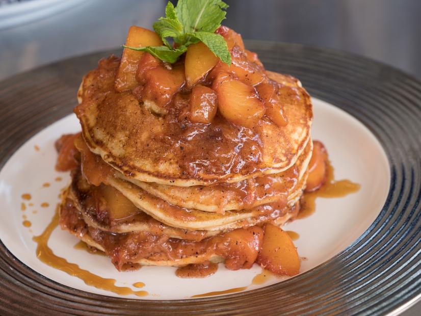 Special Guest, Eric Greenspan's Lemon Ricotta Pancakes with Brown Butter Stone Fruit Compote with Amaretto Syrup, as seen on Guy's Ranch Kitchen, Season 1.