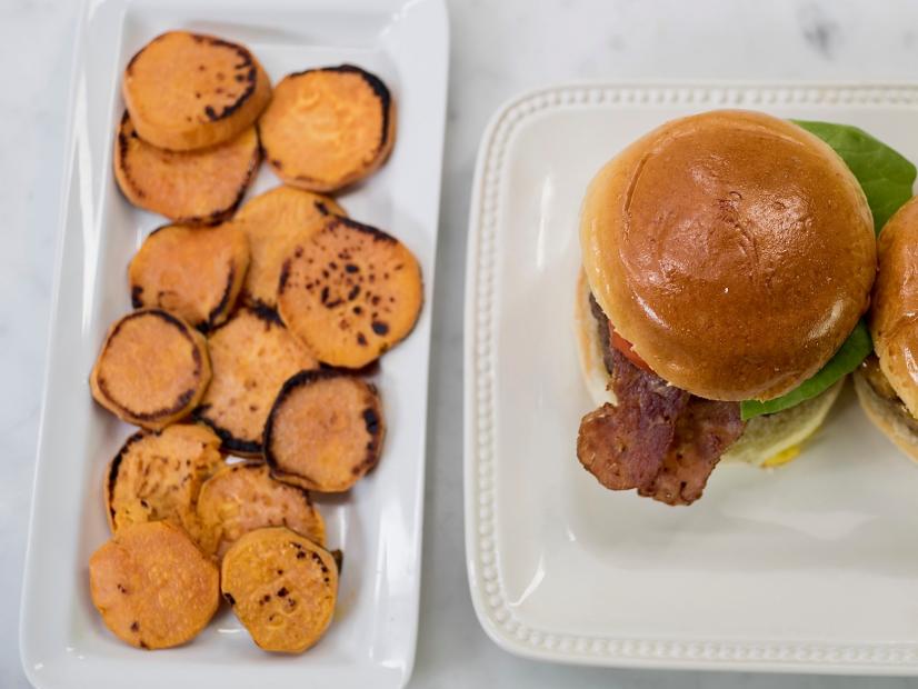 Kobe beef burgers and sweet potato fries as seen on the Cooking Channel's Patti LaBelle's Place