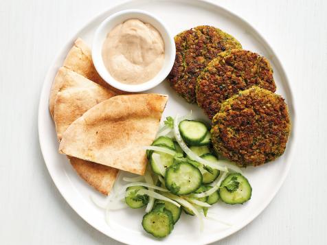 Baked Chickpea Patties with Cucumber and Tahini