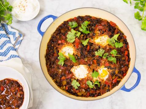 Spicy Black Bean Soup with Poached Eggs