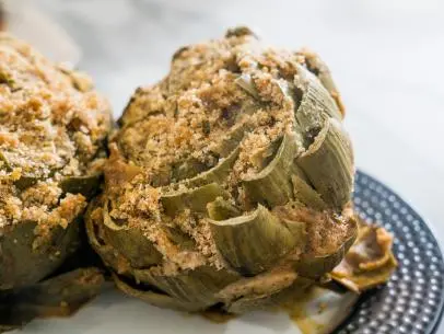 Food beauty of stuffed artichoke, as seen on Food Network's Trisha's Southern Kitchen Season 11