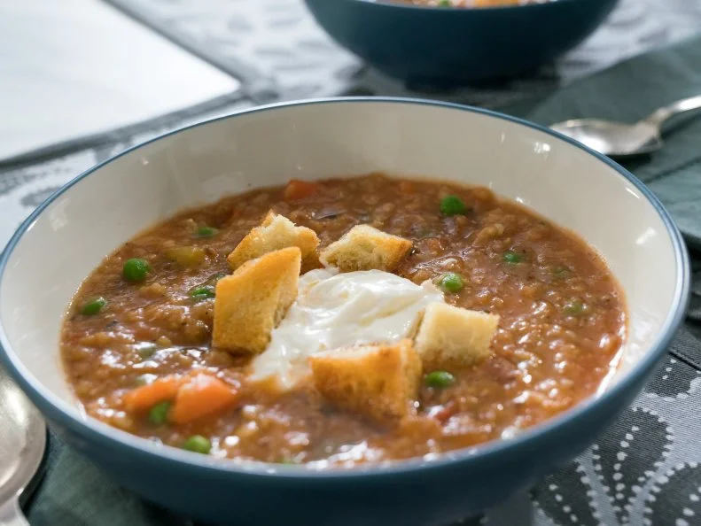 Beauty shot of everything soup, as seen on Food Network’s Trisha’s Southern Kitchen Season 11
