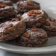 Beauty of chocolate bacon biscuits with maple whiskey cream, as seen on Food Network’s Trisha’s Southern Kitchen Season 11