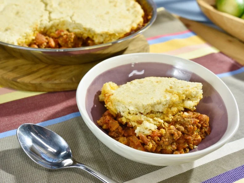 Robyn Stone makes Beef and Bean Casserole with a Cornbread Topping, as seen on Food Network's The Kitchen