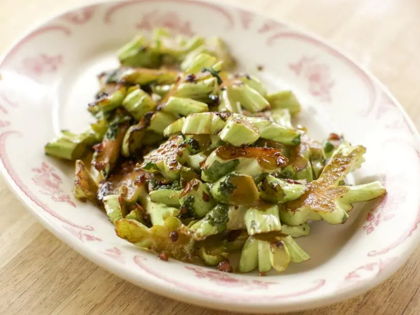 Close-up of Stir-Fried Broccoli Stems