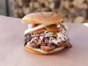 The Jefe sandwich at Little Miss BBQ, as seen on Eat Sleep BBQ, Season 1.