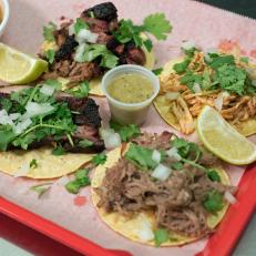 Street Tacos with Borracho Beans at King's Hwy Brew & Q in San Antonio, Texas, as seen on Eat Sleep BBQ, Season 1.