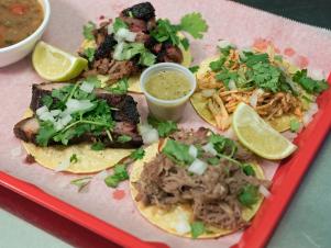 Street Tacos with Borracho Beans at King's Hwy Brew & Q in San Antonio, Texas, as seen on Eat Sleep BBQ, Season 1.