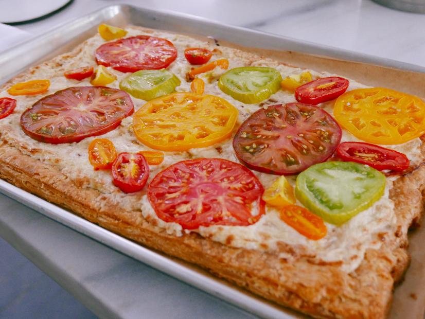Baked flat bread with tomatoes, as seen on Baked in Vermont, Season 1.
