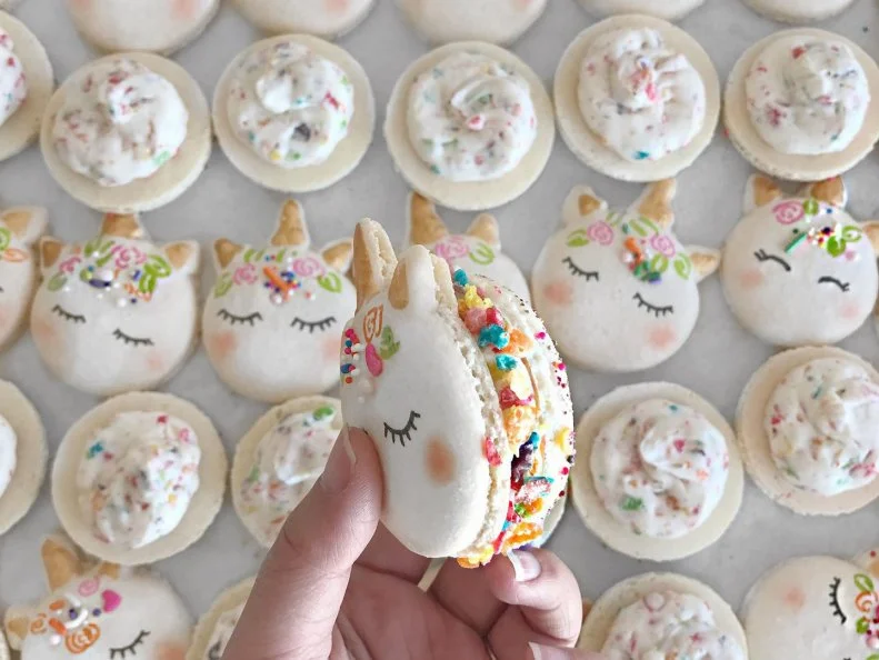 Mac Lab takes unicorn treats to a whole new level with their imaginative macarons. Each one is shaped like a bite-sized unicorn, then decorated with eyelashes, rosy cheeks and a gold horn. Theyâ  re rolled in colorful fruit cereal for texture and playfulness. If that oneâ  s too cute to eat, thereâ  s an array of more traditional-looking macarons, including matcha, rose-lychee and Earl Grey.