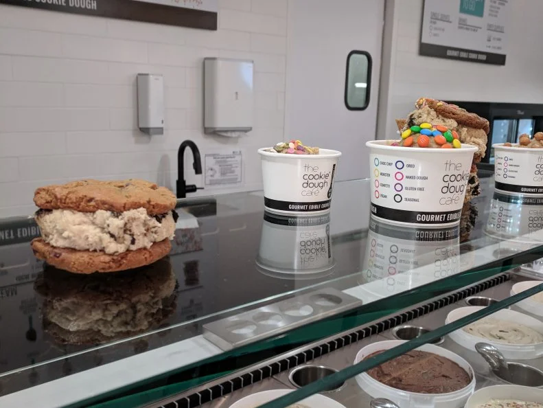 The Cookie Dough Café was born from a deal on the reality show Shark Tank. It offers scoops of batter (not unlike an ice cream shop) with a few secret modifications to make the dough edible. In addition to the standby order of chocolate chip, dough fans have a wide range of options including: Oreo, naked dough, confetti, a gluten-free oatmeal chocolate chip, snickerdoodle and vegan brownie batter. Cookies are also available baked.