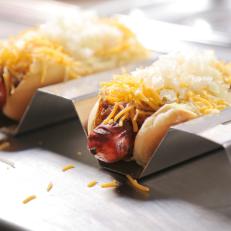 Chili Cheese Coneys as served at JJ's Red Hots in Charlotte, North Carolina as seen on Food Network's Diners, Drive-Ins and Dives episode 2604.