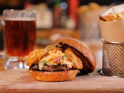 Pimento Cheese Burger as served at Bang Bang Burgers in Charlotte, North Carolina as seen on Food Network's Diners, Drive-Ins and Dives episode 2605.