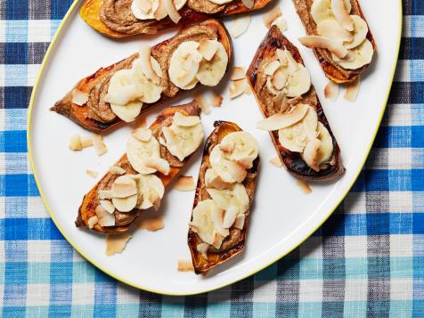 Sweet Potato Toast with Almond Butter, Banana and Toasted Coconut Chips