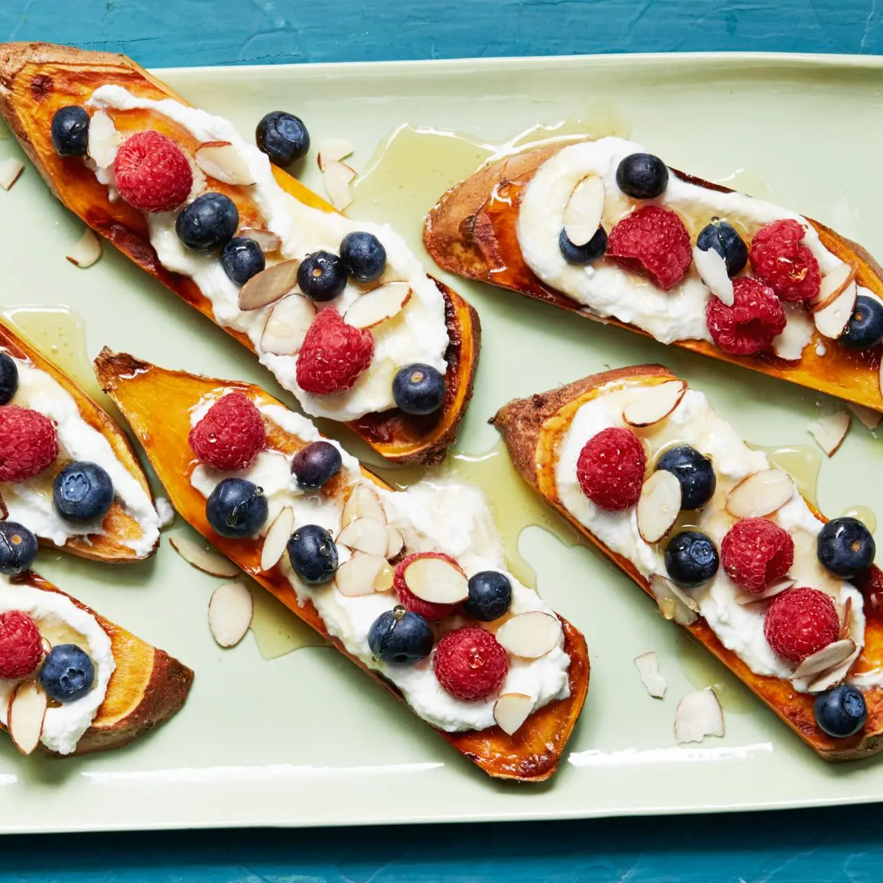 Sweet Potato Toast with Ricotta, Berries, Honey and Almonds-image