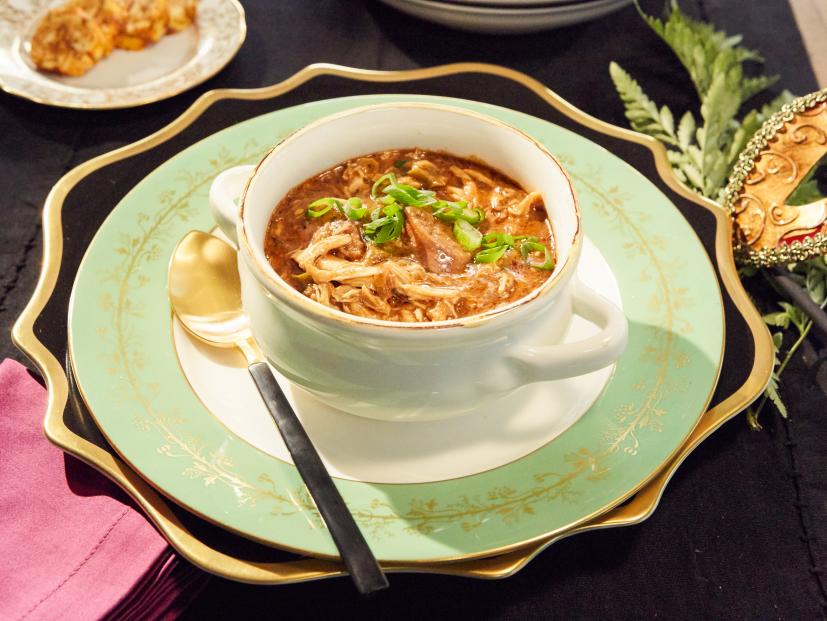 Host Tiffani Amber Thiessen's dish, Chicken and Spicy Sausage Gumbo, as seen on Cooking Channel’s Dinner at Tiffani’s, Season 3.