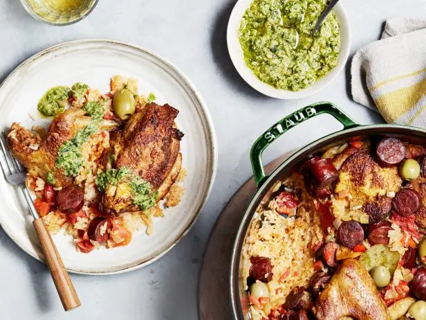 Arroz con Pollo with Salsa Verde Recipe | Tyler Florence | Food Network