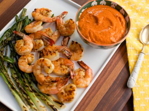 Grilled Shrimp Skewers with Romesco Sauce