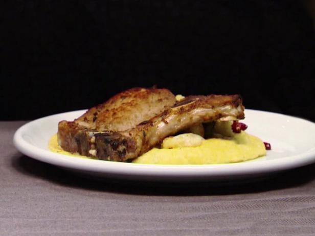 Stuffed Pork Chops with Roasted Vegetables and Soft Polenta