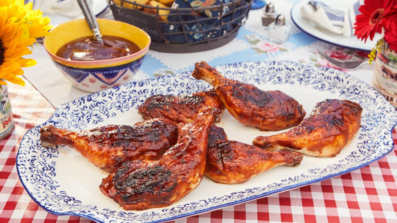BBQ Chicken with Peach Barbecue Sauce Recipe Tiffani Thiessen