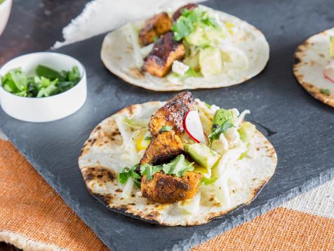 Fish Tacos with Ramen and Chayote Slaw