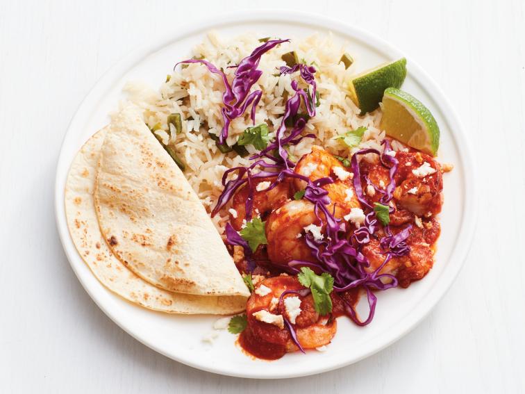 Shrimp in Enchilada Sauce with Poblano Rice Recipe Food Network