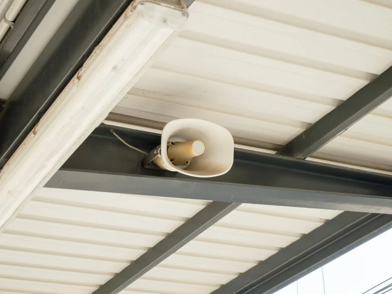 megaphone on the roof of the station platform