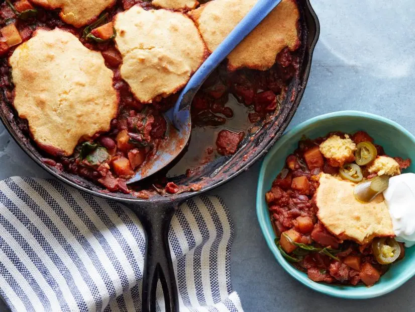 Food Network Kitchen’s Vegetarian Cornbread Topped Cast-Iron Skillet Chili.
