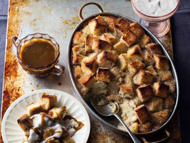 French Toast Bread Pudding with Pumpkin Maple Syrup Recipe | Chris Santos |  Food Network