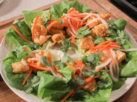 Fried Rock Shrimp Lettuce Wraps with Sriracha Mayonnaise