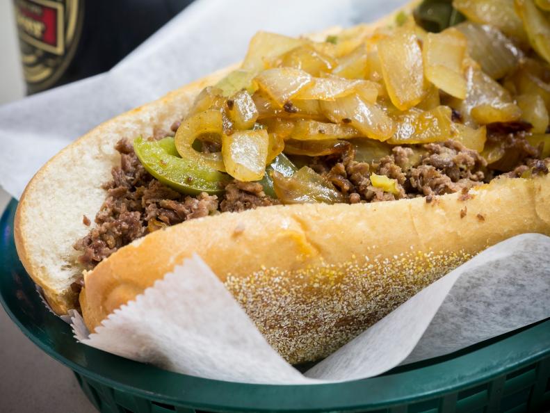 Food Network; Philadelphia Restaurants; Dalessandro's, Cheesesteak with peppers and onions