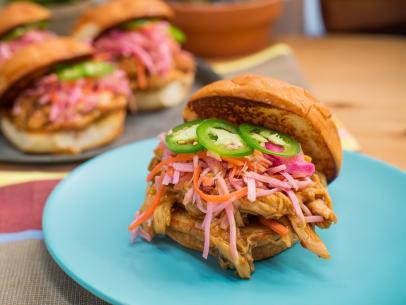 Jeff Mauro makes a Pulled Chicken Sandwich, as seen on Food Network's The Kitchen