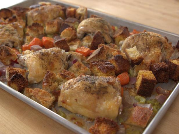 Chicken and Dressing in Sheet Pan