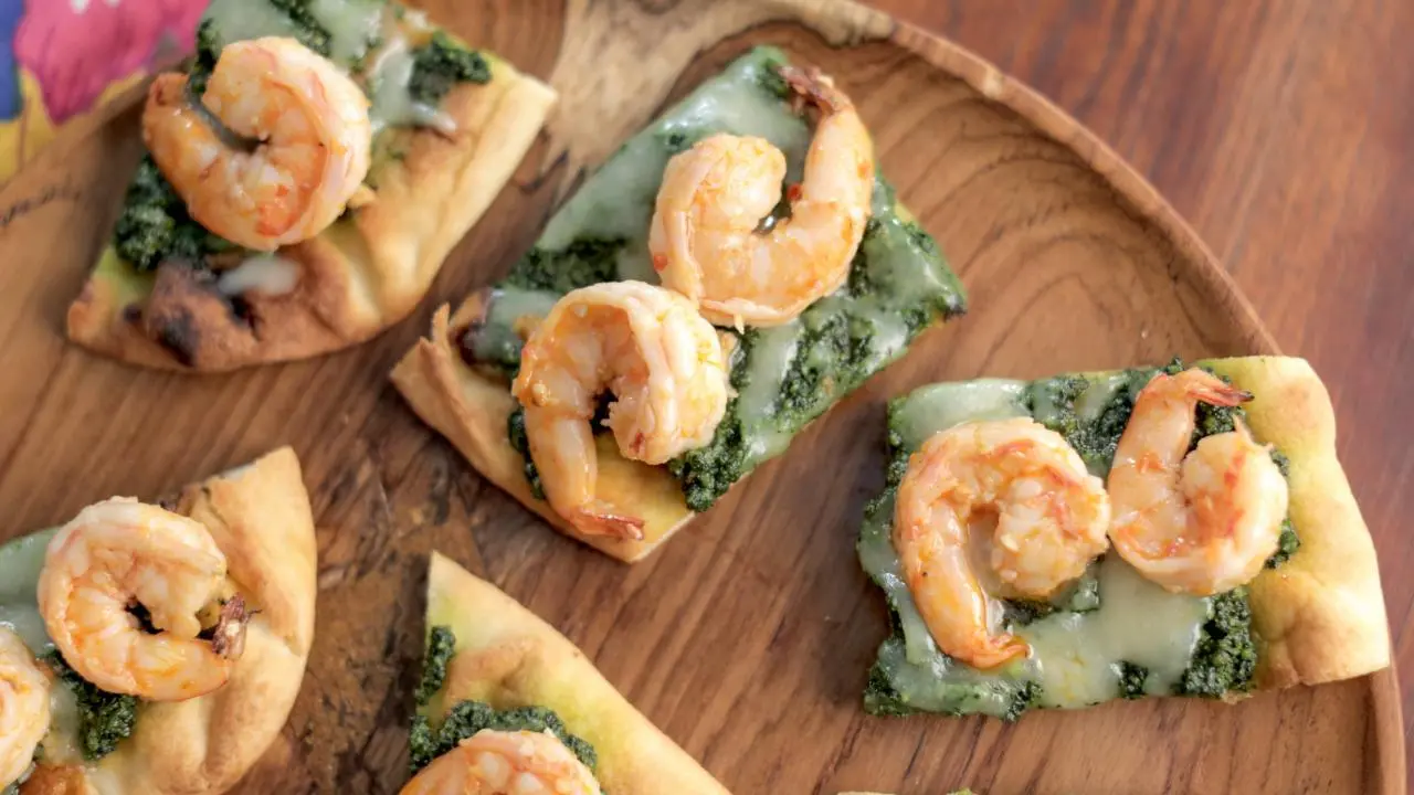 Tuscan Kale Pesto Pizza with Shrimp Scampi Recipe Valerie Bertinelli