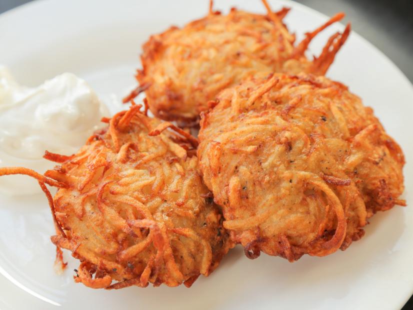 Latkes as served at The Pastrami Project Food Truck in Orlando, Florida as seen on Food Network's Diners, Drive-Ins and Dives episode 2611.
