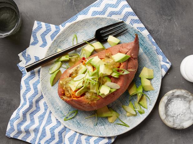 Food Network Kitchen’s Quick and Healthy Chicken-Cheese-Stuffed Sweet Potatoes for Healthy Dishes Every Grown Up Needs to Know, as seen on Food Network.