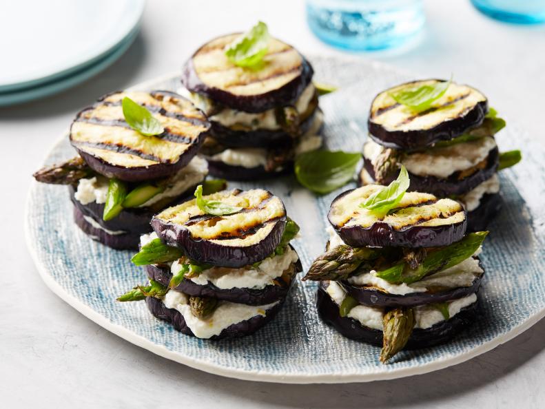 Giada De Laurentiis's Eggplant and Asparagus Napoleons for Reshoots, as seen on Food Network.