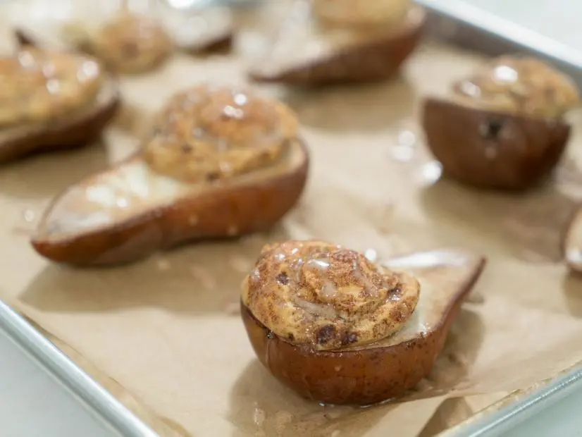 Cinnamon Roll Stuffed Pears ,as seen on Ayesha's Home Kitchen, Season 2.