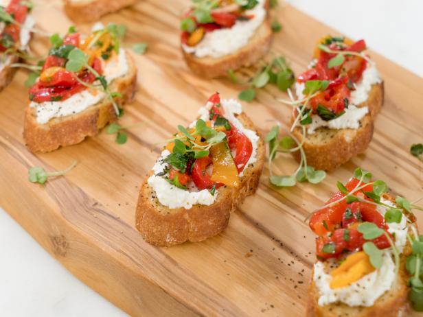 Roasted Pepper And Goat Cheese Bruschetta Recipe Ayesha Curry Food Network