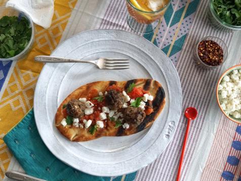 Grilled Lamb Meatball Flatbread with Grilled Tomato Sauce