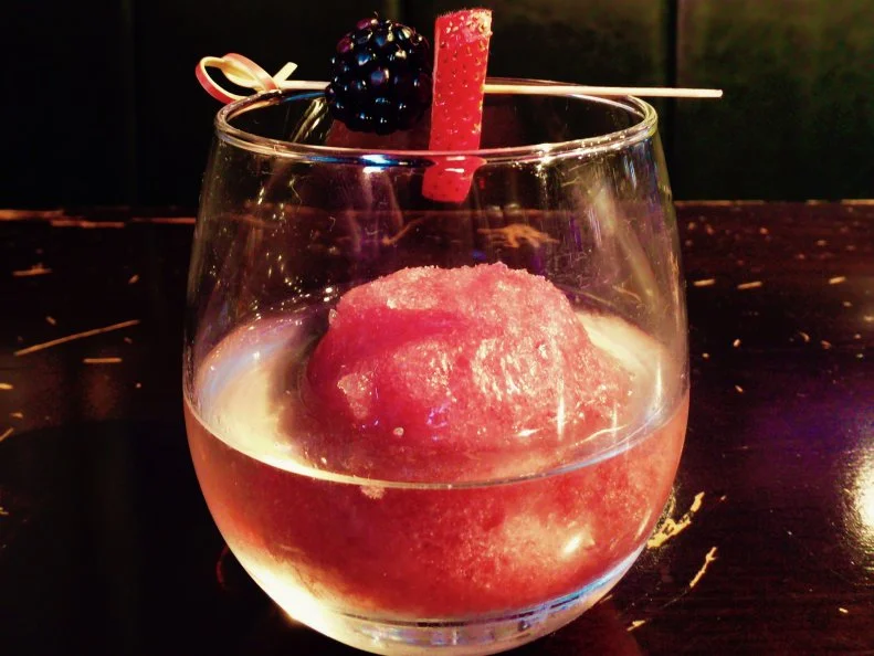 Easily the most popular boozy float on craft cocktail bar Sundry and Vice’s weekend brunch menu, the slushy Fromosa is crafted with homemade Italian ice, which changes flavors seasonally. This version uses a generous scoop of blackberry-jalapeno ice, topped with Prosecco and garnished with fresh strawberry and blackberry. “It's light, dry and refreshing, with a surprising spice on the end to awaken the senses and help eliminate any effects from the previous night's festivities,” says Owner Stu King.