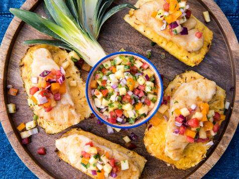 Grilled Fish on Pineapple Planks with Spicy Pineapple Salsa