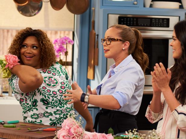 Marcella Valladolid shows Sunny Anderson how to prepare a corsage for Mother's Day, as seen on Food Network's The Kitchen.
