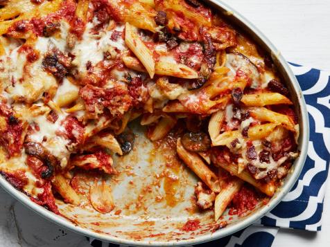 Three-Cheese Chicken and Mushroom Baked Pasta with Pancetta